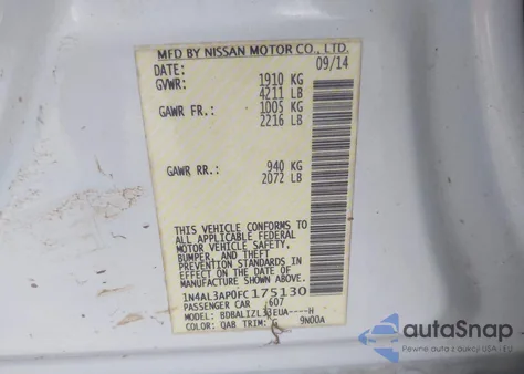 2015 Nissan Altima 2.5 Sv из США, поврежденный, VIN 1N4AL3AP0FC175130